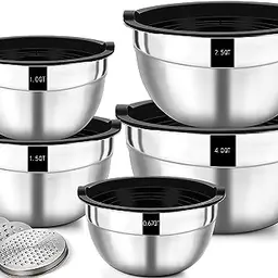 Wildone 5er Set Salatschüsseln aus Edelstahl mit luftdichten Deckeln, rutschfest und stapelbar