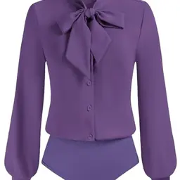 Kate Kasin Damen Business Outfit Set, Elegante Lila Bluse mit Schleife