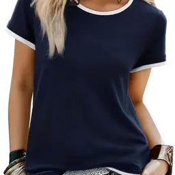 Terecey Oversize Damen T-Shirt Sommer Kurzarm Slim Fit Casual Tops Marineblau S