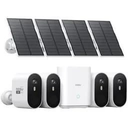 aosu 2K Außen Überwachungskamera Solar Akku 4er Set mit Speicher, 166° Weitwinkel, Farb-Nachtsicht, 3MP UHD, PIR Personenerkennung, IP66