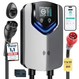 Wallbox 11kW mit APP & RFID – 3-Phasen EV-Ladegerät für Zuhause, IP54, inklusive Kabelhalter