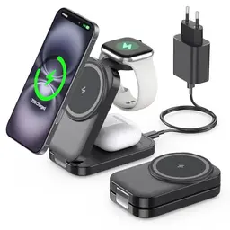 Tragbare 3-in-1 MagSafe Ladestation für Apple Watch, iPhone und AirPods Pro (Schwarz)