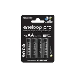 eneloop pro AA/Mignon NI-MH Akkus, 4er-Pack, 2500 mAh, wiederaufladbar, plastikfreie Verpackung, schwarz