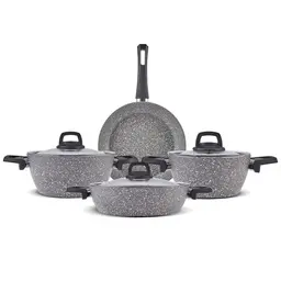 Karaca Gris Bio Granit 7-teiliges Topf- und Pfannenset mit Glasdeckeln