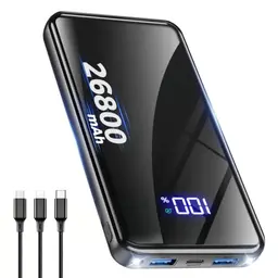 Power Bank 26800mAh USB-C Schnellladen, 30% mehr Kapazität, Schwarz