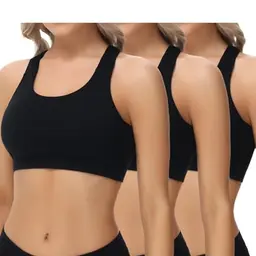 Wiarpa Damen Bustier Baumwolle, ohne Bügel, T-Rücken, leichte Stützung, 3er Pack, Schwarz, Größe M