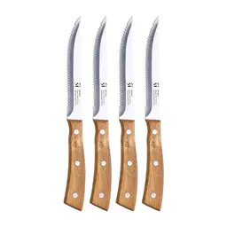 San Ignacio Compact - Set von 4 Fleischmessern - Edelstahl mit Holzgriff - Ideal für Barbecue