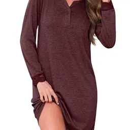 Jahetuul Damen Nachthemd aus Baumwolle, langärmeliges Schlafkleid für Herbst