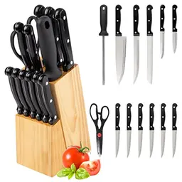 classbach 14-tlg. Messerblock Set mit Messerschleifer und Küchenschere aus rostfreiem Stahl