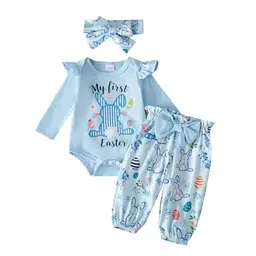 JiAmy Baby Mädchen 3-teiliges Set mit Strampler, Stirnband und Hose