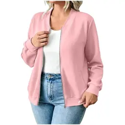 Damen Sweatjacke mit Reißverschluss, sportlich, locker und einfarbig, ideal für Übergang und Freizeit