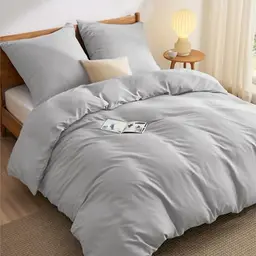 BEDSURE 3-teiliges Bettwäsche-Set Silbergrau 240x220 cm mit 2 Kissenbezügen 80x80 cm, ÖKO-TEX