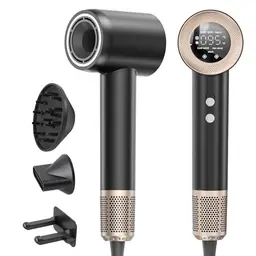 Haartrockner mit Diffusor, 4 Temperaturstufen, 2 Geschwindigkeiten, leise, LCD-Display, für Locken & schnelles Trocknen, Schwarz
