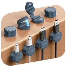 FLYLEAD 8er Set Silikon Kabelhalter, Magnetisch, Selbstklebend, Kabelmanagement, für Schreibtisch, Nachttisch, Ladekabel, HDMI, USB, Audiokabel, Blau