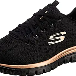 Skechers Damen Graceful Get Connected Sneakers, Schwarz/Roségold, Größe 42