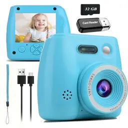 Felis Kinderkamera 1080P mit 2,0-Zoll-Bildschirm, 32GB Speicherkarte, USB Wiederaufladbar - Blau