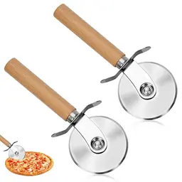2-teiliges Pizza Cutter Set aus Edelstahl mit Holzgriff und Fingerschutz
