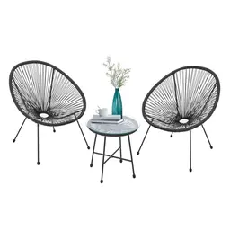Juskys Balkonmöbel Set Ostana 3-teilig - Tisch & 2 Sessel für Balkon, Terrasse & Garten, Schwarz