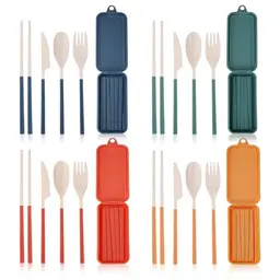 Campingbesteck 4er Set mit Etui - Faltbares Reisebesteck für Picknick, Büro & Schule, in verschiedenen Farben