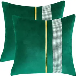 Tosleo 2er Set Samt Kissenbezüge 45x45cm mit Glänzenden Diamanten für Sofa und Schlafzimmer - Grün