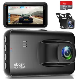 abask Dashcam 4K mit Rückkamera, 320° Sichtwinkel, 32GB Karte, Parküberwachung, Nachtsicht & G-Sensor