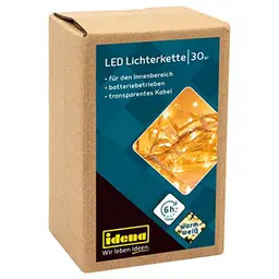 Idena LED Lichterkette, 30 warmweiße LEDs, 2,6 m, batteriebetrieben, mit Timer, für Innenbereich & Deko
