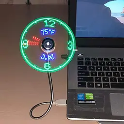 Justup USB Ventilator mit RGB-Lüfter, zeigt Uhrzeit und Temperatur, flexibler Schwanenhals für PC/Laptop/Desktop