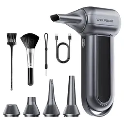 WOLFBOX MF100 Akku-Luftgebläse - 150000RPM, tragbar, 3-stufig einstellbar für Computer, Tastatur, Haushalt und Auto