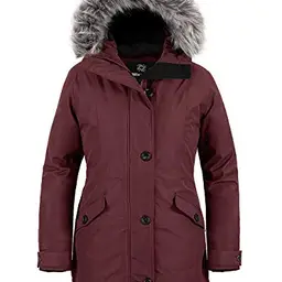 Wantdo Damen Winter Puffer Mantel Wasserabweisend mit Kunstpelz Kapuze Weinrot M
