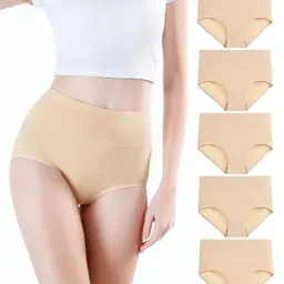wirarpa Damen Baumwolle Slips Hohe Taille Atmungsaktive Unterwäsche, Beige, 5er Pack, X-Large (46/48)