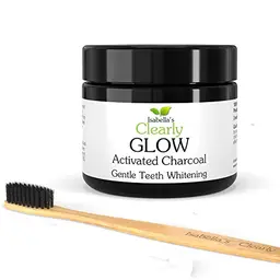 Clearly GLOW Zahnweiß-Pulver mit Bambus-Zahnbürste | Natürliches Aufhellen der Zähne (20g)