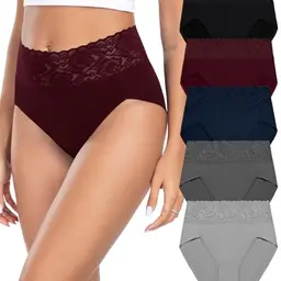 Wealurre Damenunterhosen Baumwolle Hohe Taille 5er Pack, Dunkel
