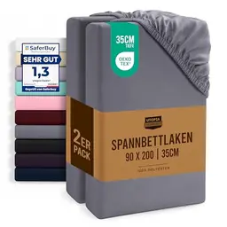 Utopia Bedding 2er Set Spannbettlaken 90x200cm - Grau - Mikrofaser