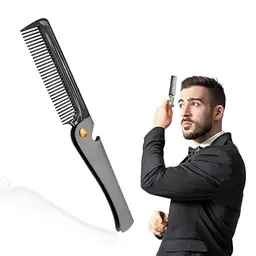 Klappbarer Edelstahl Bartkamm für Männer - Faltbarer Kamm für Haar und Bart, ideal für Friseursalon und Zuhause