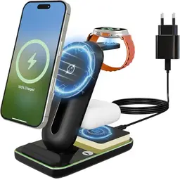 Yungyao 3-in-1 MagSafe Ladegerät für iPhone, iWatch und AirPods - Wireless Charger Schwarz