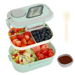 Kasanni Lunchbox mit Fächern, BPA-frei, für Erwachsene & Kinder, ideal für Mittagessen und Snacks (Grün)