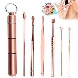 6 Stück Edelstahl Ohrreiniger Set mit Aufbewahrung für Erwachsene und Kinder - Rosé Gold