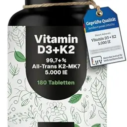 Vitamin D3 K2 5000 IE hochdosiert – 180 Tabletten – Premium K2-MK7, laborgeprüft, made in Germany