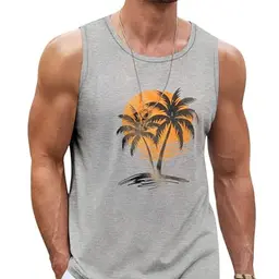 Herren Tank Top mit Palmen Sunset Print – Ärmelloses Sommer Shirt für Freizeit und Urlaub, Atmungsaktiv und Weich