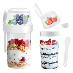 KEWUZY Müslibecher To Go 760ml + 230ml mit Löffel, Praktischer Joghurt- und Müslibecher für Kinder