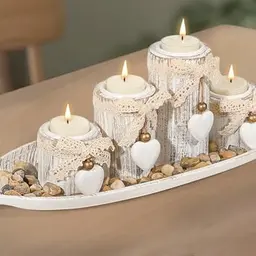 GoMaihe 4-teiliges Kerzenhalter-Set aus Holz für Esstisch und Wohnzimmer, Einweihungsgeschenk