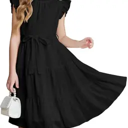 Arshiner Mädchen Sommerkleid SchwarzÄrmellos Rundhals Festlich Kleid 7-8 Jahre