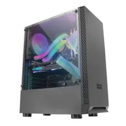 Mars Gaming MCN2 ATX Gaming PC Gehäuse mit vollem Seitenfenster, Doppelkammer Design, 12cm Lüfter, Schwarz