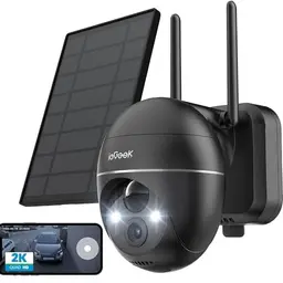 ieGeek 2K Solar Überwachungskamera mit Nachtsicht und 2-Wege-Audio, kabellos, IP65, für Außenbereich