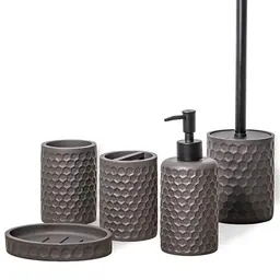 ZCCZ Badezimmer Set – 5 Teile – Organizer mit Bürste, Zahnbürstenhalter, Seifenspender und Seifenschale – Edle Deko in Bronze