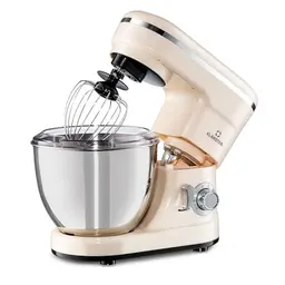 Klarstein Bella Küchenmaschine - Knetmaschine mit 1200 W, 6 Geschwindigkeitsstufen, Pulsfunktion, Edelstahl und 3 Rühraufsätzen - creme