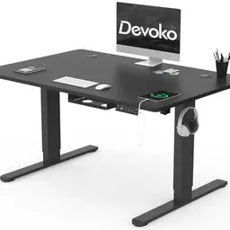 Devoko Höhenverstellbarer Schreibtisch 120x80cm mit Typ-C Anschluss, Elektrisch, Schwarz