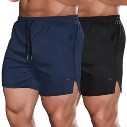 COOFANDY Herren Sport Shorts 2er Pack - Schnell Trocknend für Outdoor & Workout, Navy/Schwarz, Größe M