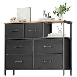 Flycity Kommode mit Schubladen, Stoffkommode für Wohnzimmer, Schlafzimmer und Flur, Schwarz, 100 × 30 × 79 cm