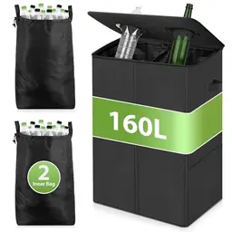 DIDAINT 160L Flaschensammler mit Deckel & 2 Tragetaschen, Schwarz